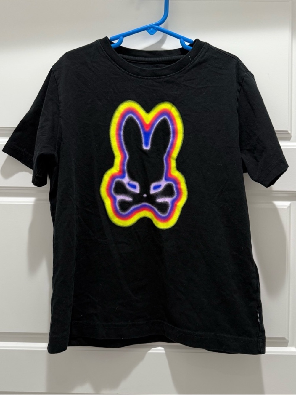 Psycho Bunny Black Short Sleeve Tee with Neon Bunny Graphic Pima Cotton Medium